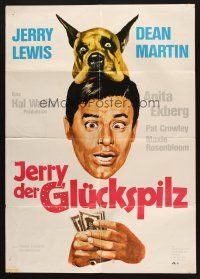 7e576 HOLLYWOOD OR BUST German R72 wonderful wacky art of Jerry Lewis & dog!