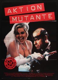 7e628 MUTANT ACTION German '92 Accion mutante, wild image of bride with bloody knife & groom!