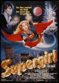 7e687 SUPERGIRL German '85 Casaro art of super Helen Slater in costume flying over NYC!