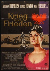 7e710 WAR & PEACE credit style German R60s Audrey Hepburn, Fonda & Mel Ferrer, Leo Tolstoy epic!