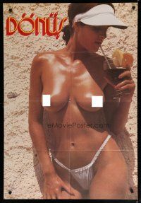 7e140 MEMOIRS OF A FRENCH WHORE Turkish '79 La Derobade, sexy topless woman sipping drink in sun!