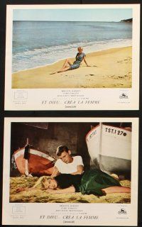 7e078 AND GOD CREATED WOMAN set of 8 style A French LCs '57 sexy Brigitte Bardot, Curt Jurgens!