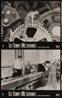 7e089 MODERN TIMES set of 4 French LCs R02 great images of Charlie Chaplin w/cast and gears!