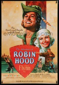 7f022 ADVENTURES OF ROBIN HOOD 1sh R89 Errol Flynn as Robin Hood, De Havilland, Rodriguez art!