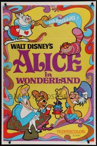 7f027 ALICE IN WONDERLAND 1sh R81 Walt Disney Lewis Carroll classic, cool psychedelic art!