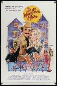 7f076 BEST LITTLE WHOREHOUSE IN TEXAS 1sh '82 art of Burt Reynolds & Dolly Parton by Gouzee!