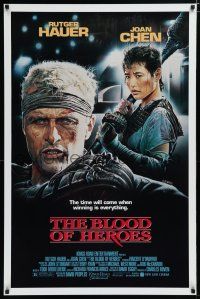 7f093 BLOOD OF HEROES 1sh '90 E. Sciotti artwork of football players Rutger Hauer, Joan Chen!