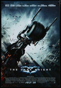 7f166 DARK KNIGHT advance DS 1sh '08 cool image of Christian Bale as Batman on motorcycle!
