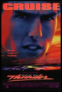 7f178 DAYS OF THUNDER 1sh '90 close image of angry NASCAR race car driver Tom Cruise!