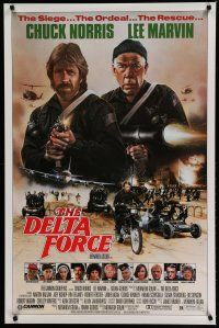 7f186 DELTA FORCE 1sh '86 cool image of Chuck Norris & Lee Marvin firing guns!