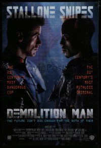 7f187 DEMOLITION MAN int'l DS 1sh '93 Stallone as most dangerous cop & criminal Wesley Snipes!