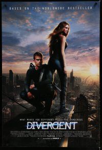 7f202 DIVERGENT advance DS 1sh '14 cool image of sexy Shailene Woodley, Theo James!