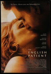 7f228 ENGLISH PATIENT 1sh '96 Ralph Fiennes & Kristin Scott Thomas kiss close-up!