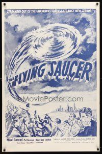7f260 FLYING SAUCER military 1sh R53 cool sci-fi artwork of UFOs from space & terrified people!