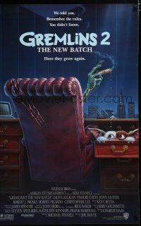 7f317 GREMLINS 2 advance 1sh '90 great Winters artwork of Gremlin in executive chair!