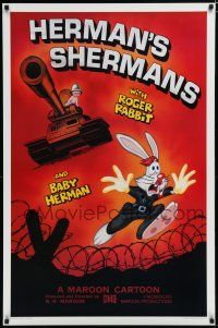7f342 HERMAN'S SHERMANS Kilian 1sh '88 image of Roger Rabbit running from Baby Herman in tank!