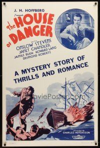 7f359 HOUSE OF DANGER 1sh '34 Onslow Stevens, Janet Chandler, a mystery of thrills & romance!