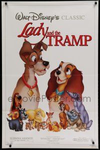 7f429 LADY & THE TRAMP 1sh R86 Walt Disney romantic canine dog classic cartoon!