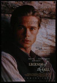 7f449 LEGENDS OF THE FALL int'l advance DS 1sh '94 cool close-up portrait image of Brad Pitt!