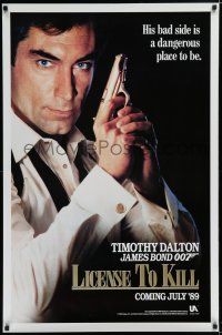 7f454 LICENCE TO KILL s-style teaser 1sh '89 cool image of Timothy Dalton as James Bond!