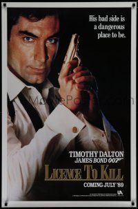 7f455 LICENCE TO KILL teaser 1sh '89 cool image of Timothy Dalton as James Bond!