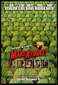 7f496 MARS ATTACKS! advance DS 1sh '96 directed by Tim Burton, great image of many alien brains!