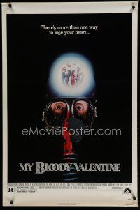 7f530 MY BLOODY VALENTINE 1sh '81 bloody gas mask, there's more than one way to lose your heart!