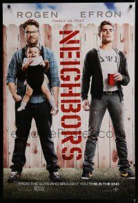 7f540 NEIGHBORS teaser DS 1sh '14 Zac Efron w/red Solo cup, Seth Rogan & baby!