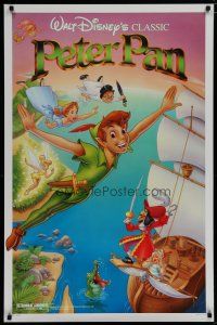 7f584 PETER PAN 1sh R89 Walt Disney animated cartoon classic, flying art by Bill Morrison!