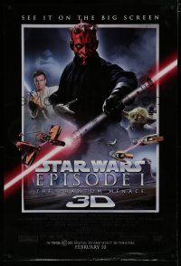 7f586 PHANTOM MENACE advance DS 1sh R12 George Lucas, Star Wars Episode I in 3-D!
