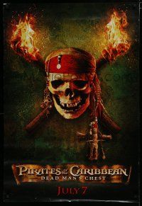 7f597 PIRATES OF THE CARIBBEAN: DEAD MAN'S CHEST teaser DS 1sh '06 great image of skull & torches!