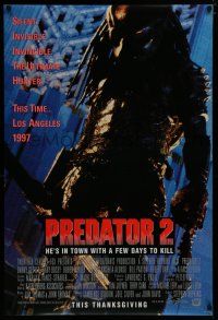 7f607 PREDATOR 2 advance DS 1sh '90 great full-length artwork of alien hunter in L.A.!