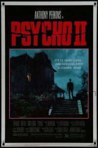 7f617 PSYCHO II 1sh '83 Anthony Perkins as Norman Bates, cool creepy image of classic house!