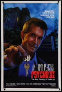 7f618 PSYCHO III 1sh '86 great close image of Anthony Perkins as Norman Bates, horror sequel!