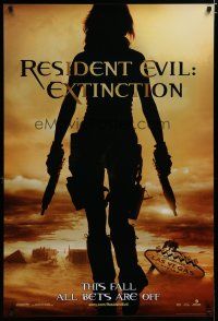 7f644 RESIDENT EVIL: EXTINCTION teaser DS 1sh '07 silhouette of zombie killer Milla Jovovich!