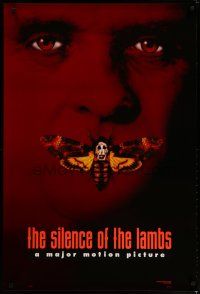 7f695 SILENCE OF THE LAMBS style B teaser DS 1sh '90 creepy Anthony Hopkins with moth over mouth!