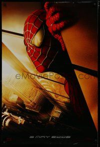 7f722 SPIDER-MAN teaser DS 1sh '02 Tobey Maguire w/WTC towers in eyes, Marvel Comics!