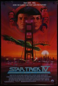 7f731 STAR TREK IV 1sh '86 art of Leonard Nimoy, Shatner & Klingon Bird-of-Prey by Bob Peak!