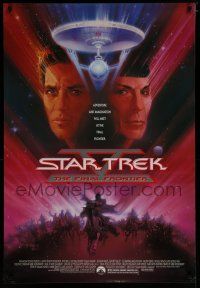 7f732 STAR TREK V 1sh '89 The Final Frontier, art of William Shatner & Leonard Nimoy by Bob Peak!