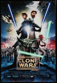 7f743 STAR WARS: THE CLONE WARS advance DS 1sh '08 art of Anakin Skywalker, Yoda, & Obi-Wan Kenobi!
