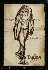 7f760 TARZAN advance DS 1sh '99 Walt Disney, from Edgar Rice Burroughs, cool sketch art!