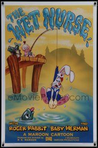 7f817 WET NURSE Kilian 1sh '88 Baby Herman goes fishing w/Roger Rabbit as the bait!
