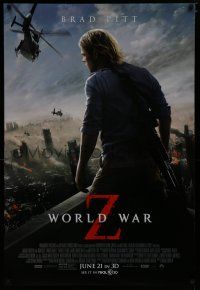 7f838 WORLD WAR Z advance DS 1sh '13 Brad Pitt overlooking burning city, zombie apocalypse!