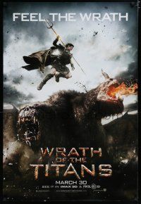 7f841 WRATH OF THE TITANS teaser DS 1sh '12 image of Sam Worthington vs enormous titan!