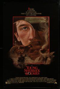 7f849 YOUNG SHERLOCK HOLMES 1sh '85 Steven Spielberg, Nicholas Rowe, really cool detective art!