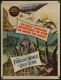 7g326 FABULOUS WORLD OF JULES VERNE 30x40 '61 great artwork of giant squid & fantastic machines!