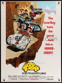 7g356 HERBIE GOES TO MONTE CARLO 30x40 '77 Disney, wacky art of Volkswagen Beetle car racing!