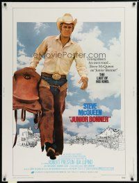 7g374 JUNIOR BONNER 30x40 '72 full-length rodeo cowboy Steve McQueen carrying saddle!