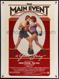 7g396 MAIN EVENT 30x40 '79 great full-length image of Barbra Streisand boxing with Ryan O'Neal!