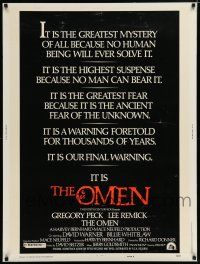 7g421 OMEN style E 30x40 '76 Gregory Peck, Lee Remick, Satanic horror, you've been warned!